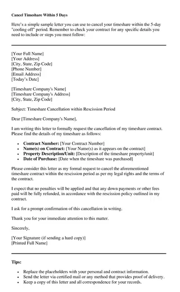 Timeshare Cancellation Letter Example 07