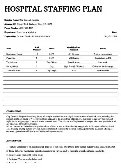 Hospital Staffing Plan Template