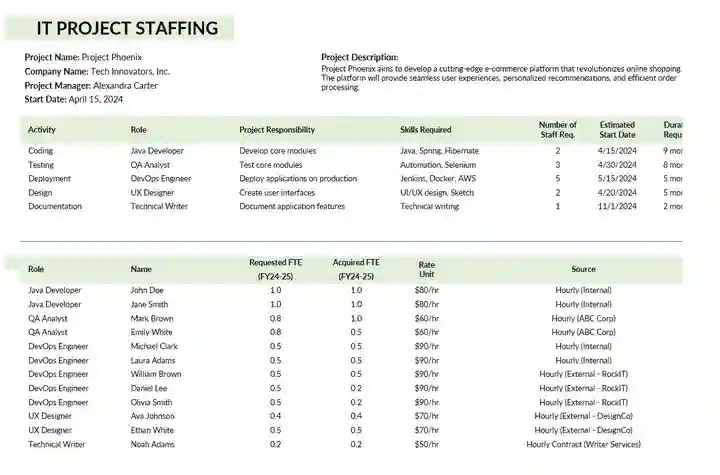 IT Project Staffing Plan Template