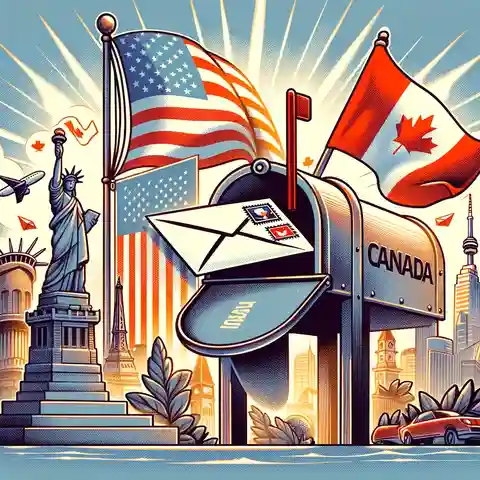 How Much Postage Letter to Canada From USA Sending a letter to Canada An illustrated scene showing a letter being sent from the USA to Canada