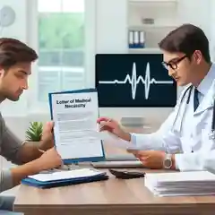 Printable Free Letter of Medical Necessity Template Patient and doctor discussing and preparing a Letter of Medical Necessi