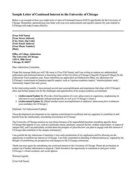 sample letter of continued interest uchicago