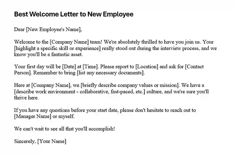 Best Sample Welcome Letters for New Employees