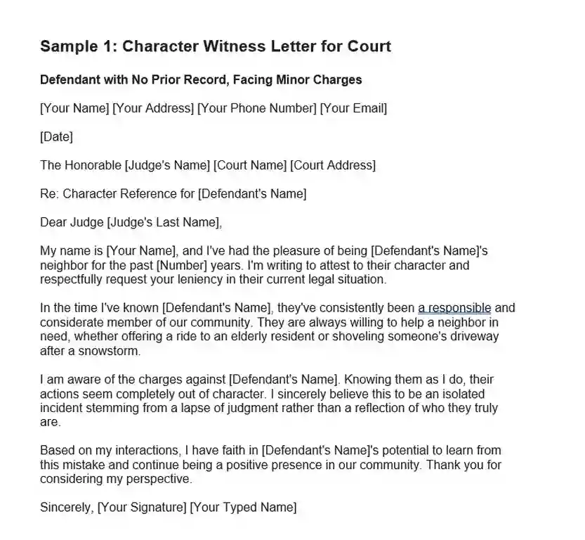 Character Witness Letter Template for Court
