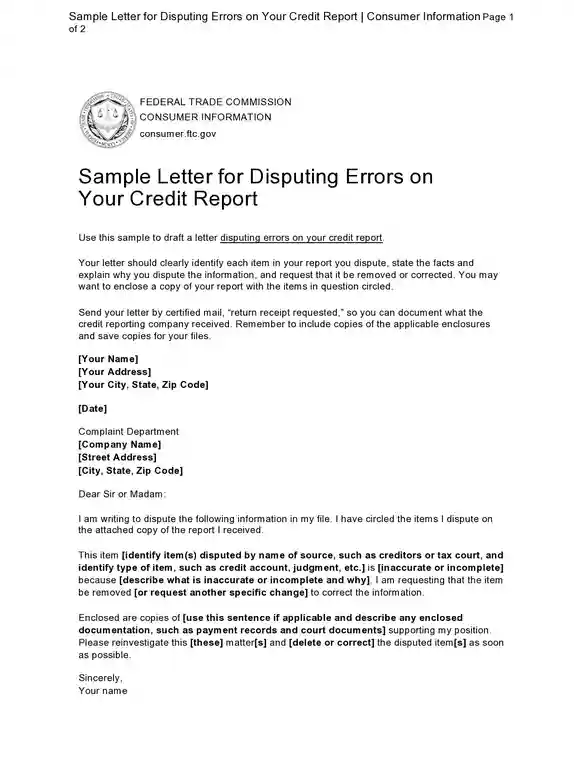 Credit Dispute Letter Example 38