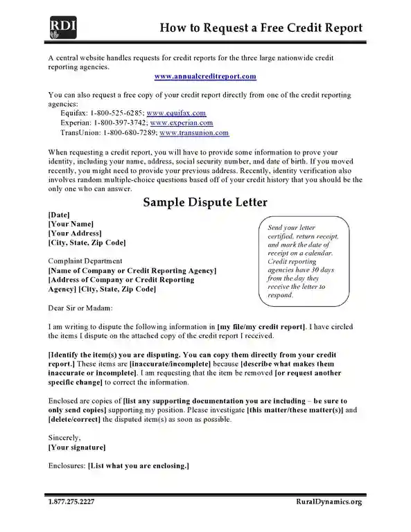 Credit Dispute Letter Example 39