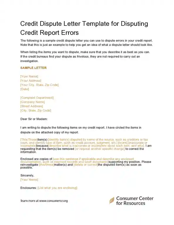 Credit Dispute Letter Example 47