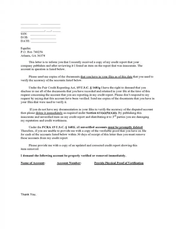 Credit Dispute Letter Example 50