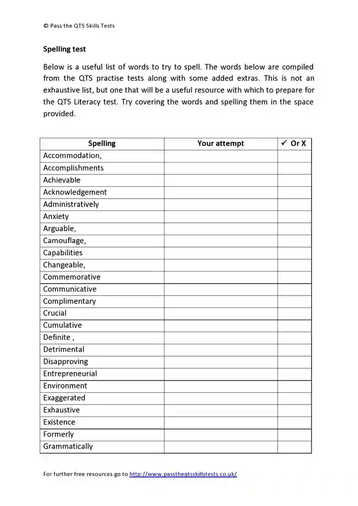 Free Printable Blank Spelling Test Templates 04