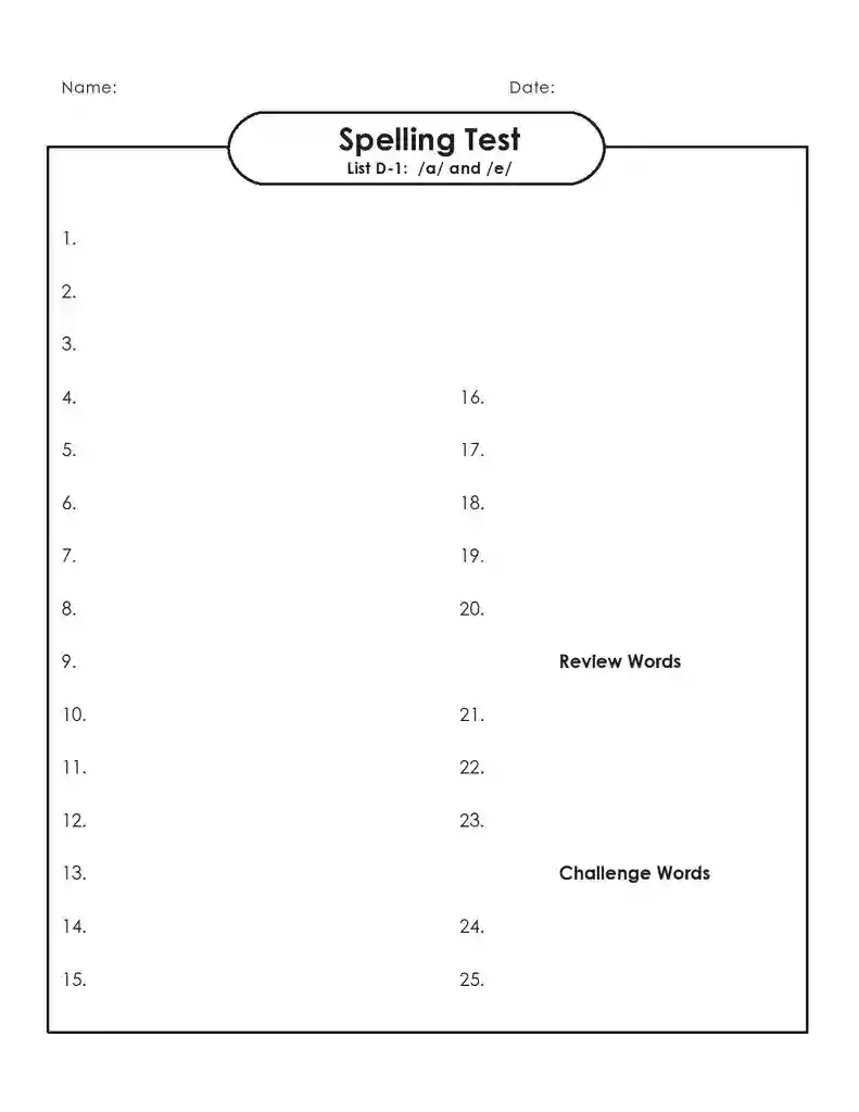 Free Printable Blank Spelling Test Templates 09