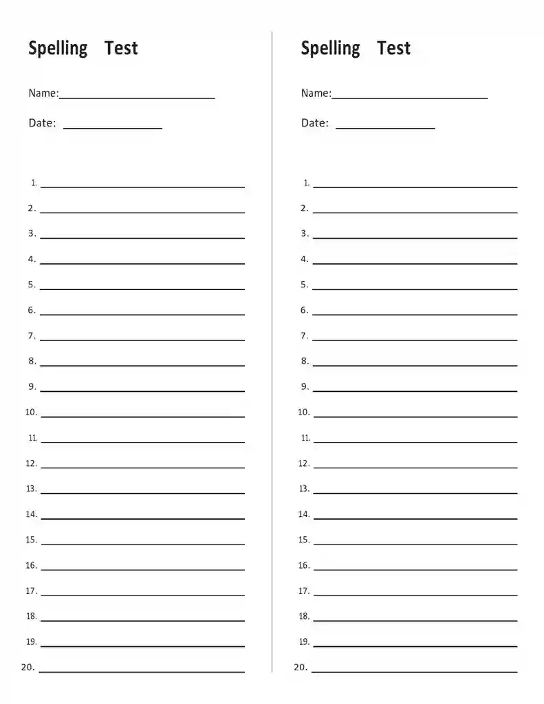 Free Printable Blank Spelling Test Templates 10