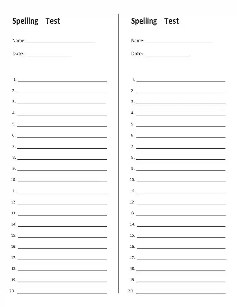 Free Printable Blank Spelling Test Templates 10 Free Printable Blank Spelling Test Templates 10
