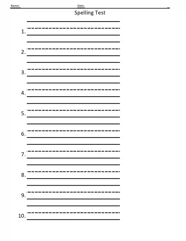 Free Printable Blank Spelling Test Templates 11