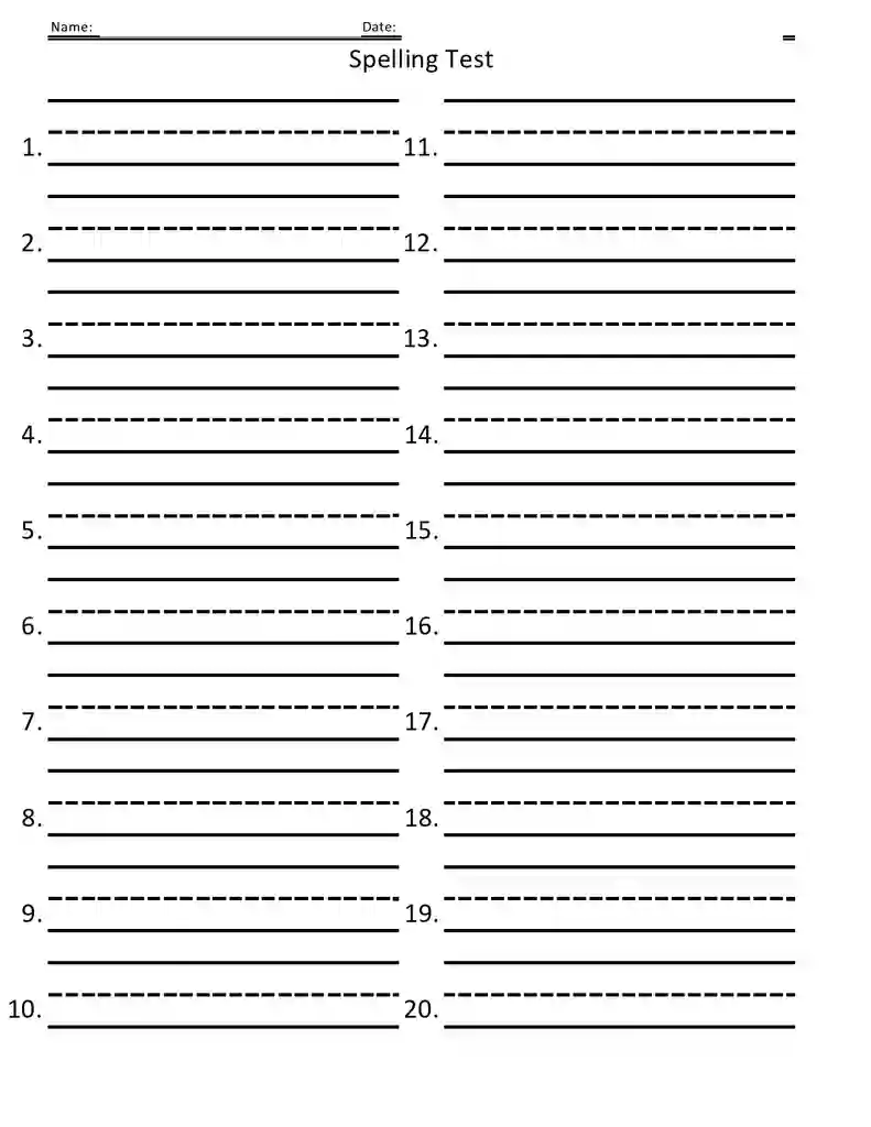 Free Printable Blank Spelling Test Templates 13