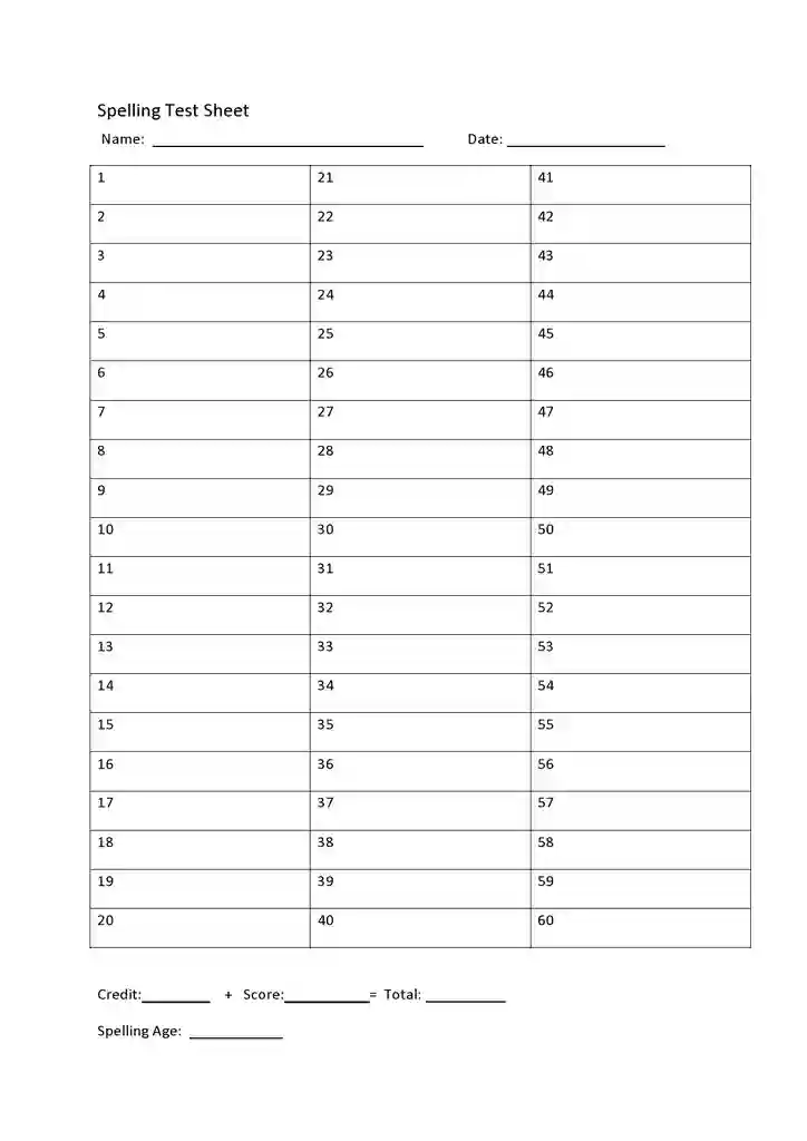 Free Printable Blank Spelling Test Templates 15
