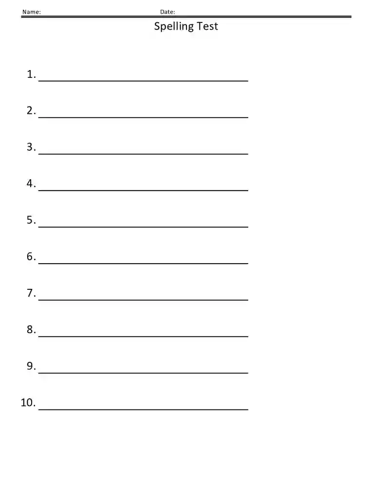 Free Printable Blank Spelling Test Templates 16