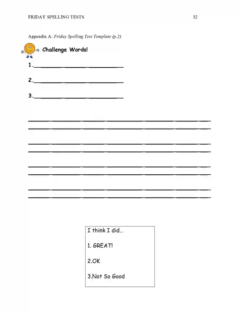 Free Printable Blank Spelling Test Templates 21