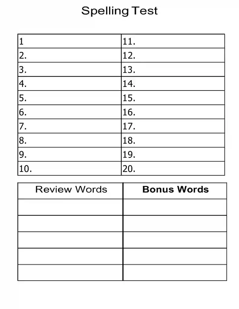 Free Printable Blank Spelling Test Templates 22