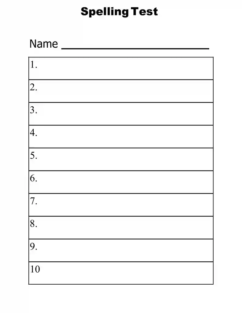 Free Printable Blank Spelling Test Templates 23