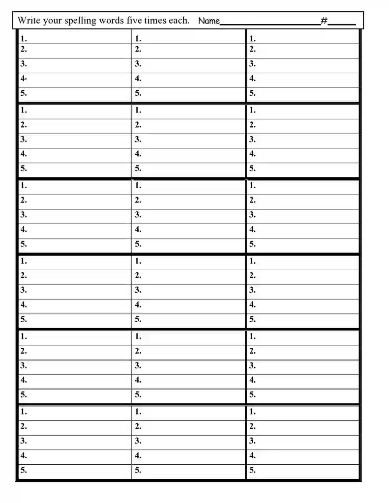 Free Printable Blank Spelling Test Templates 25