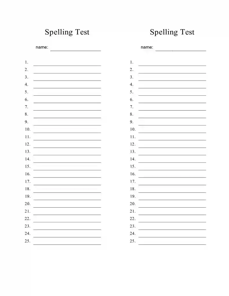Free Printable Blank Spelling Test Templates 26