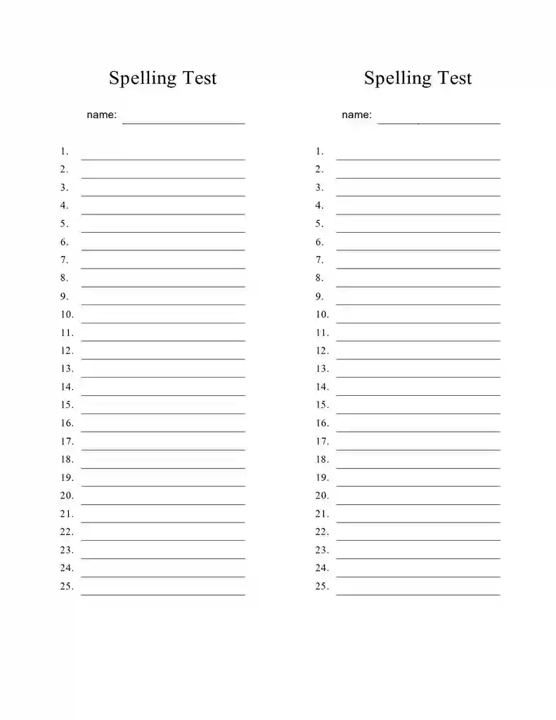 Free Printable Blank Spelling Test Templates 26 Free Printable Blank Spelling Test Templates 26