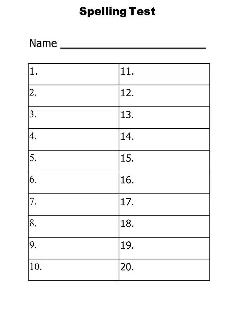 Free Printable Blank Spelling Test Templates 34