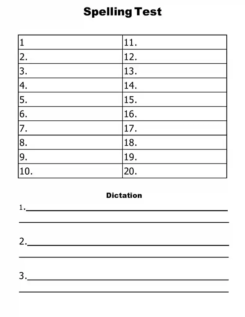 Free Printable Blank Spelling Test Templates 35