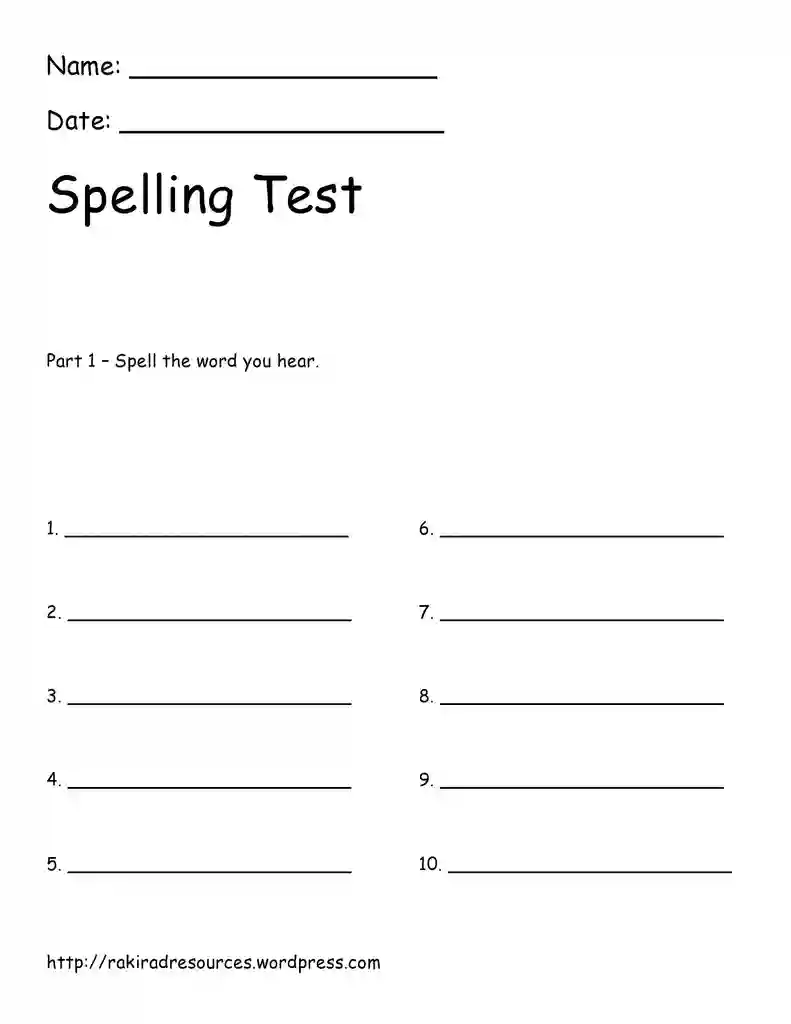Free Printable Blank Spelling Test Templates 36