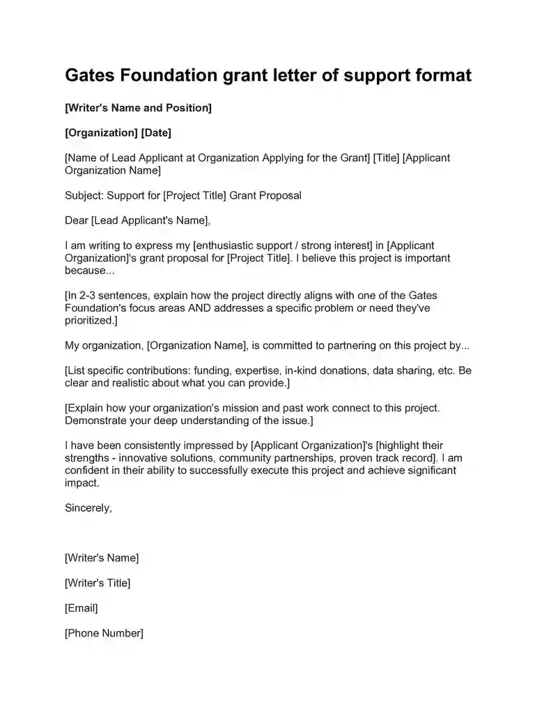 Gates Foundation grant letter of support format