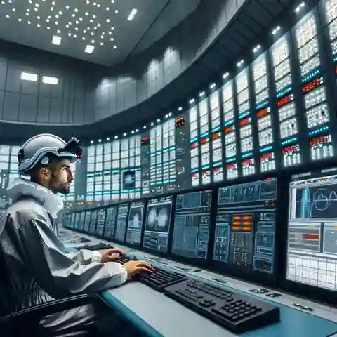 Job Description for a Nuclear Engineer A male nuclear engineer working in a high tech control room of a nuclear power plant