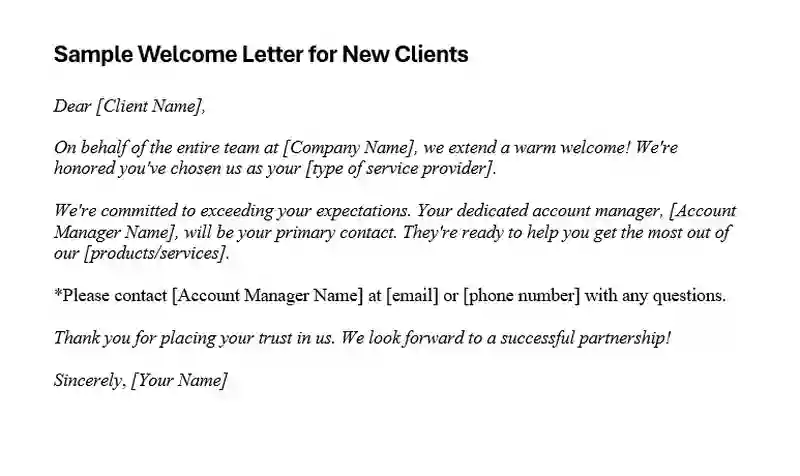 Sample Welcome Letter for New Clients