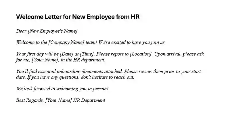 Sample Welcome Letter for New Employee from HR