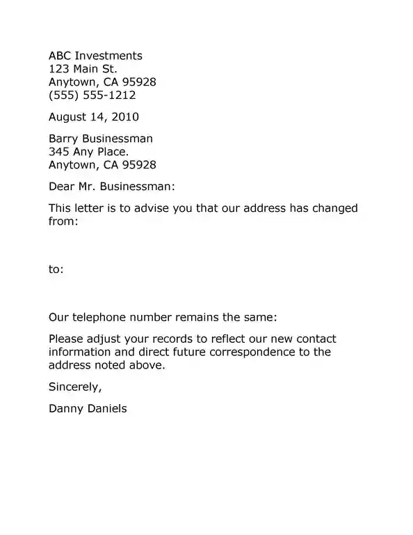 Simple Change of Address Letter Template With Instructions 49