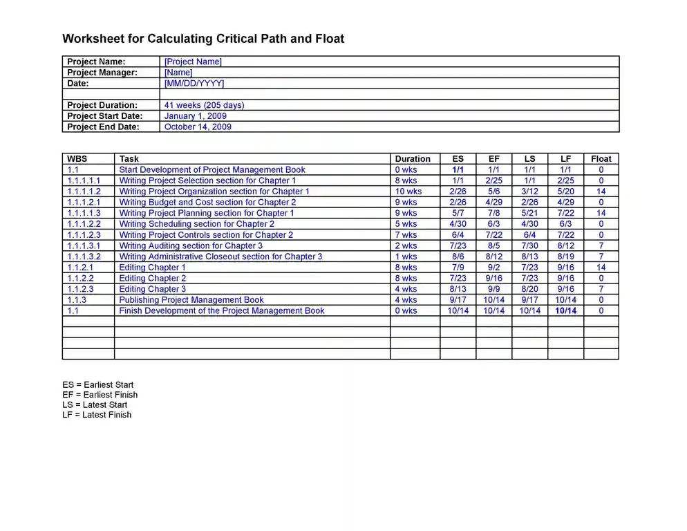 Simple Critical Path Template 09