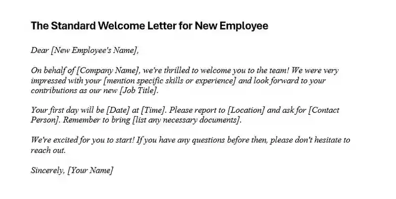 Standard Sample Welcome Letters for New Employees