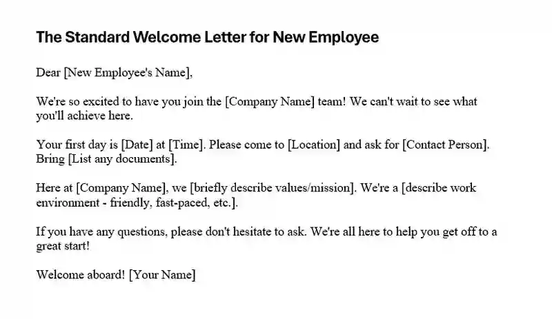 Standard Sample Welcome Letters for New Employees