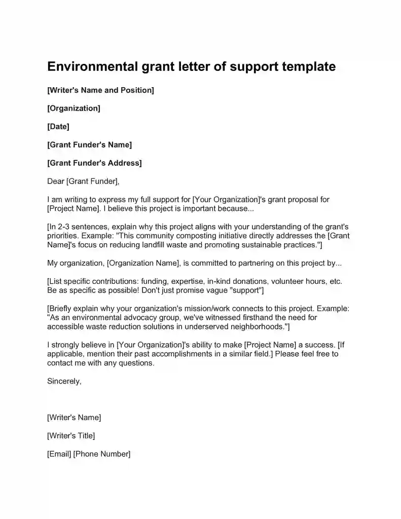 environmental grant letter of support template
