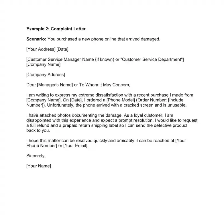 example complaint persuasive letters