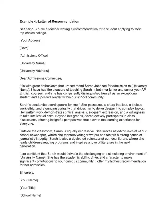example persuasive letters letters of recommendation