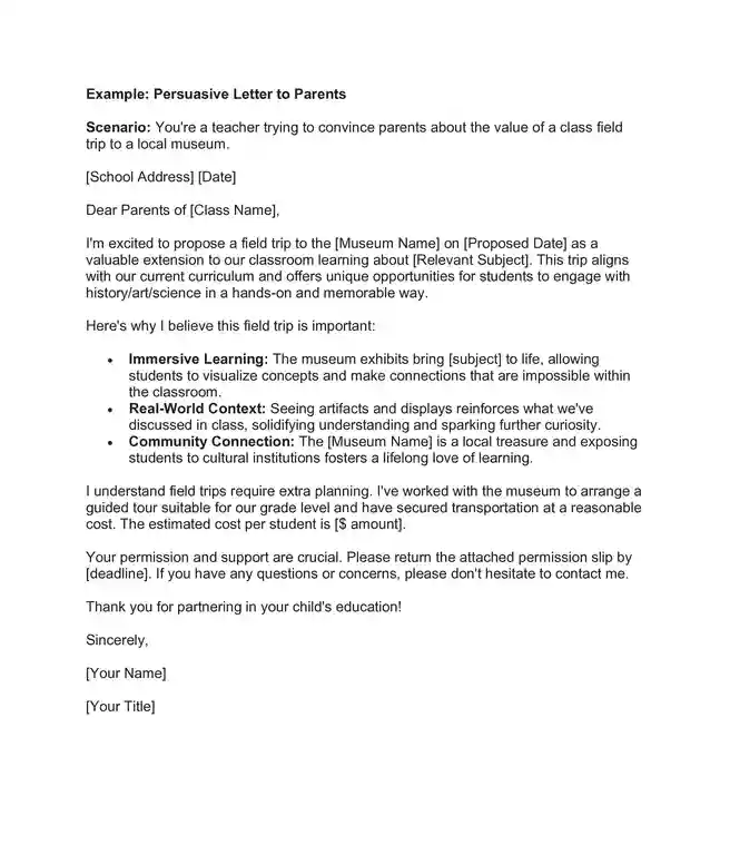 example persuasive letters persuasive letter to parents