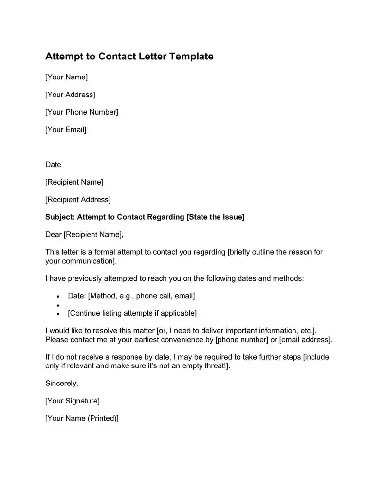 free attempt to contact letter templates 01