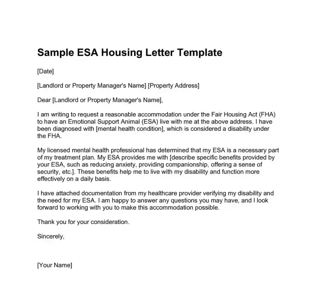 free printable esa housing letter template 01
