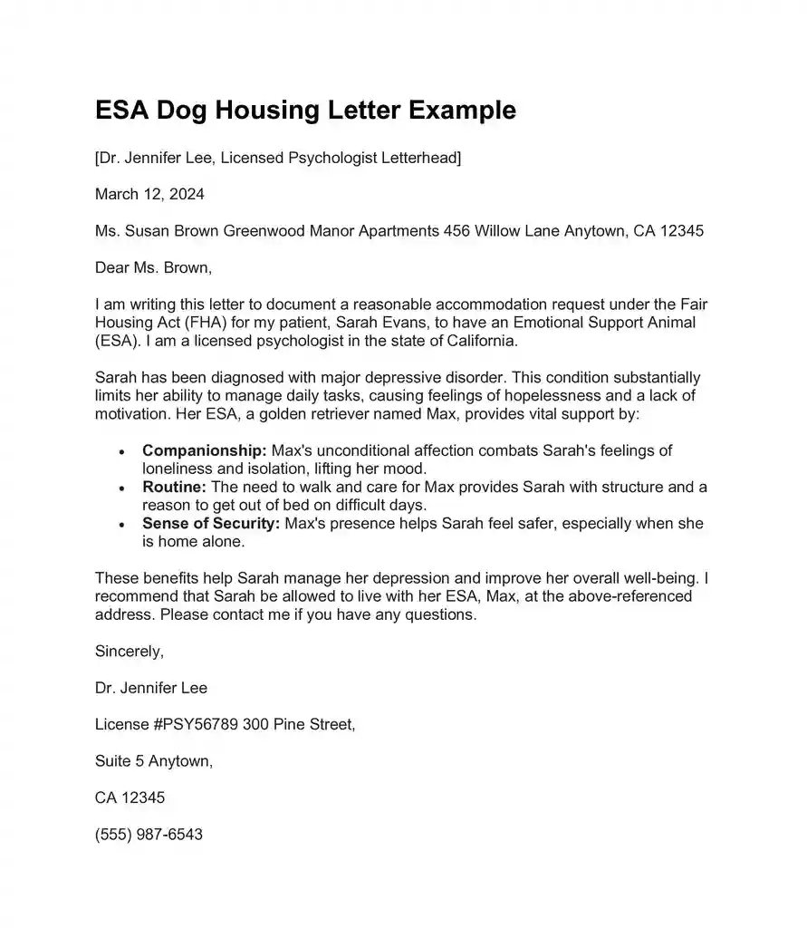 free printable esa housing letter template 05