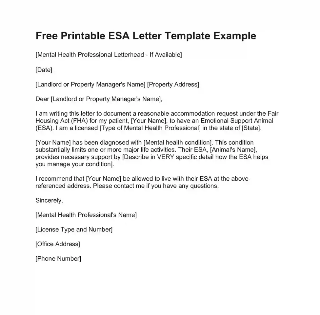 8 ESA Housing Letter Templates With The Essential Guide Calypso Tree