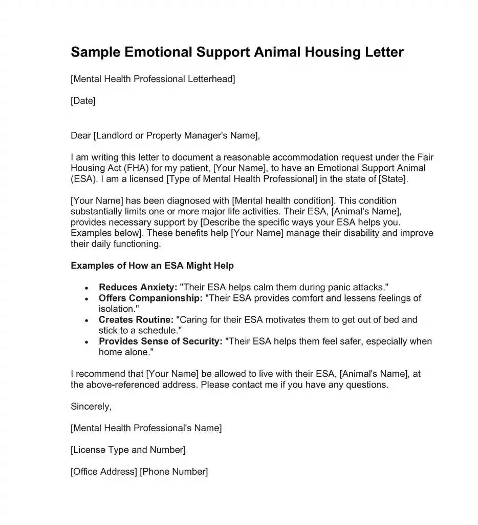 free printable esa housing letter template 08