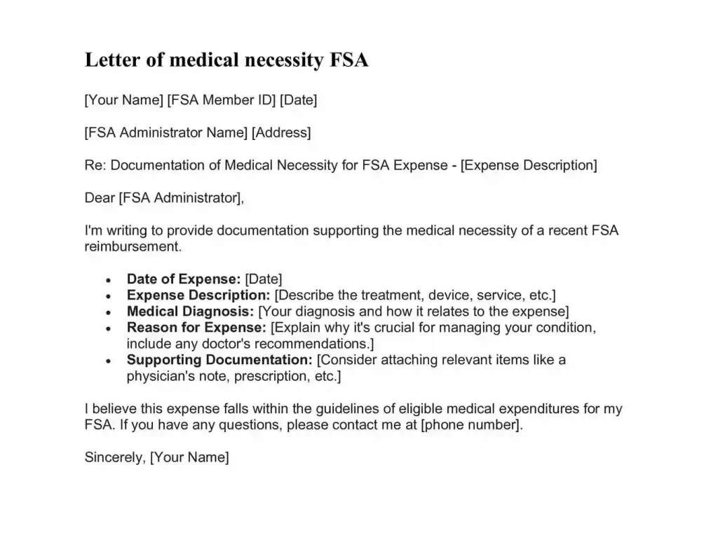 letter of medical necessity template for fsa