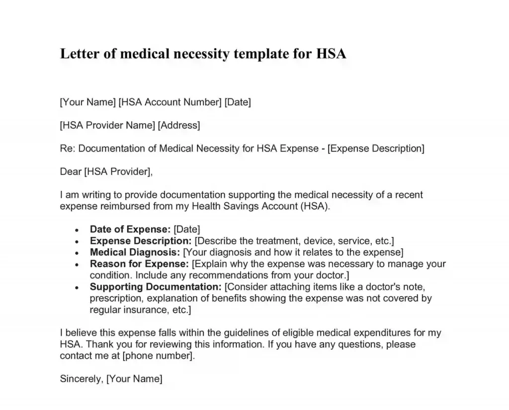 letter of medical necessity template for hsa