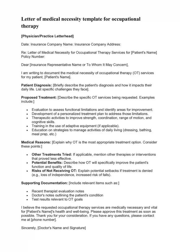 letter of medical necessity template for occupational therapy