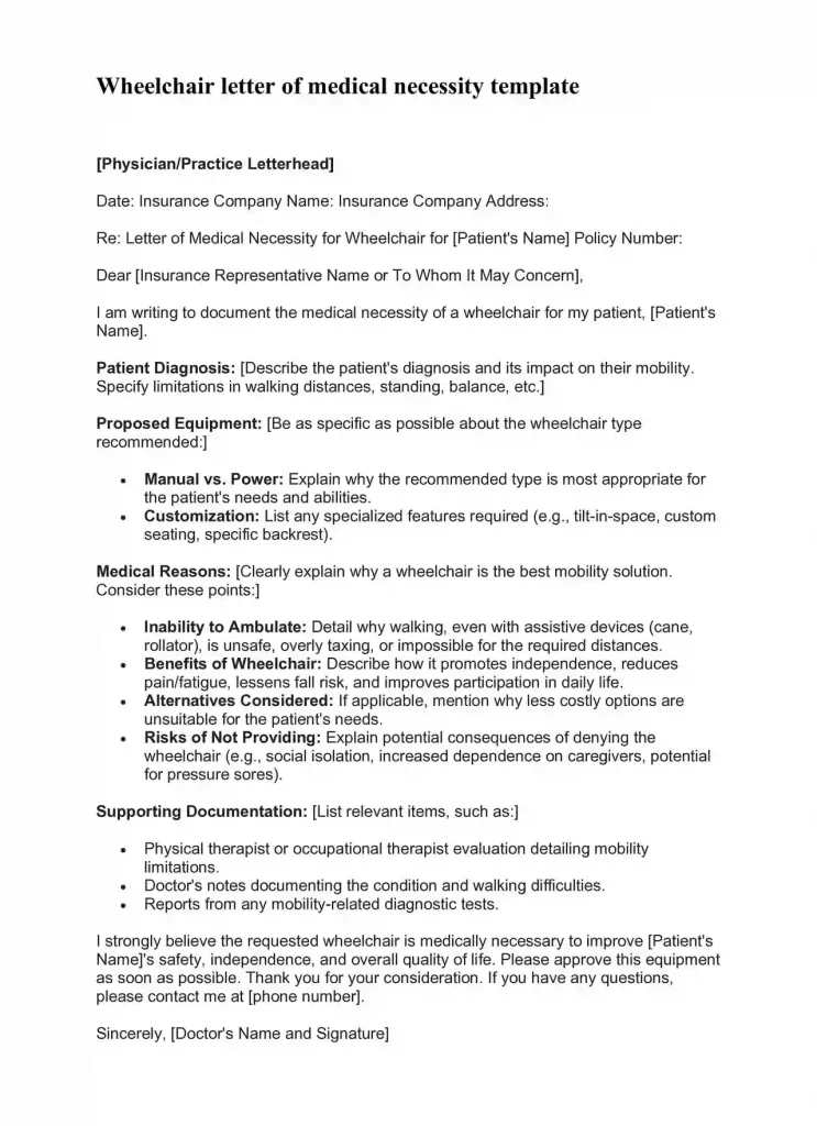 wheelchair letter of medical necessity template